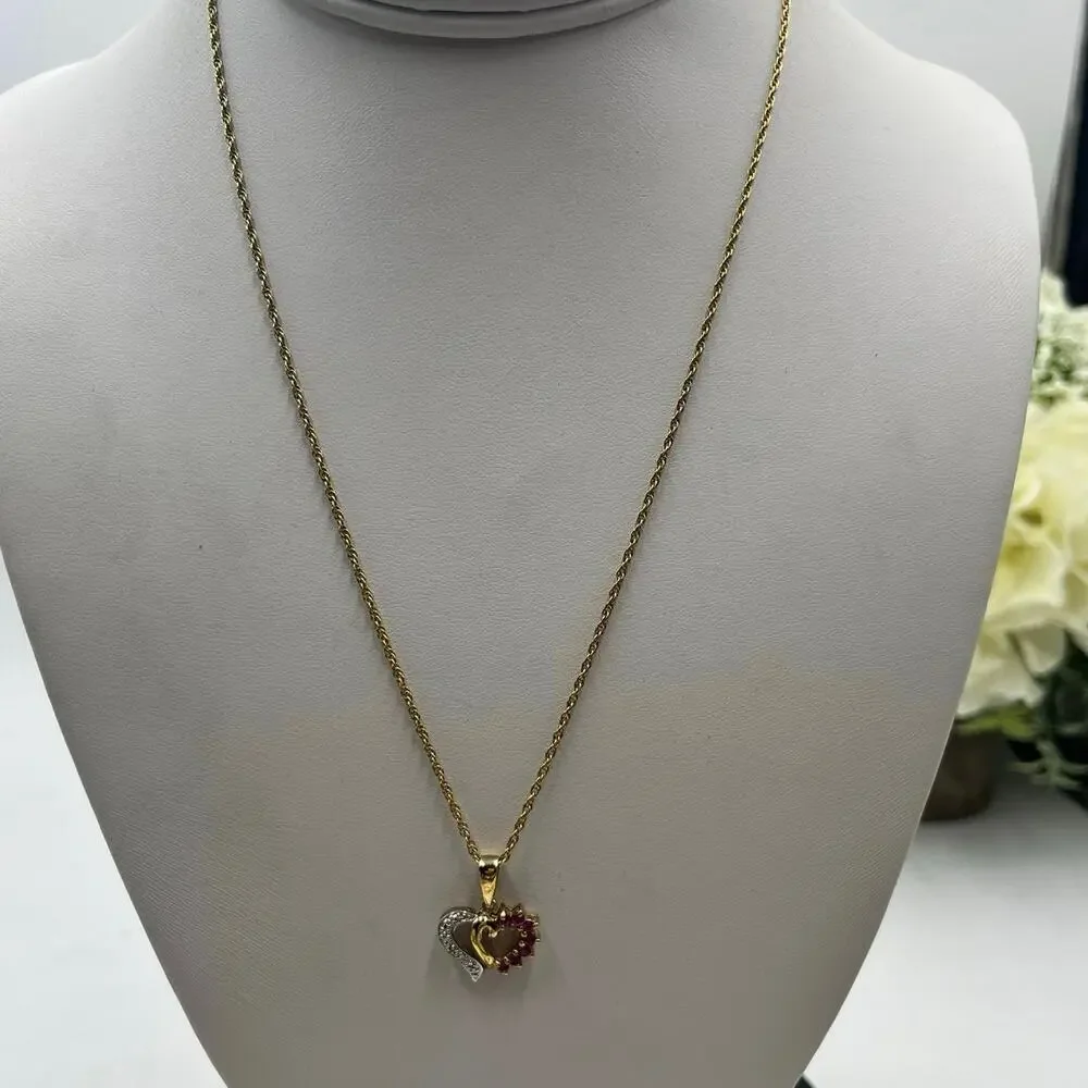Ross Simon RSE 925‎ Ruby Diamond Sterling Silver Vermeil Heart Pendant Necklace